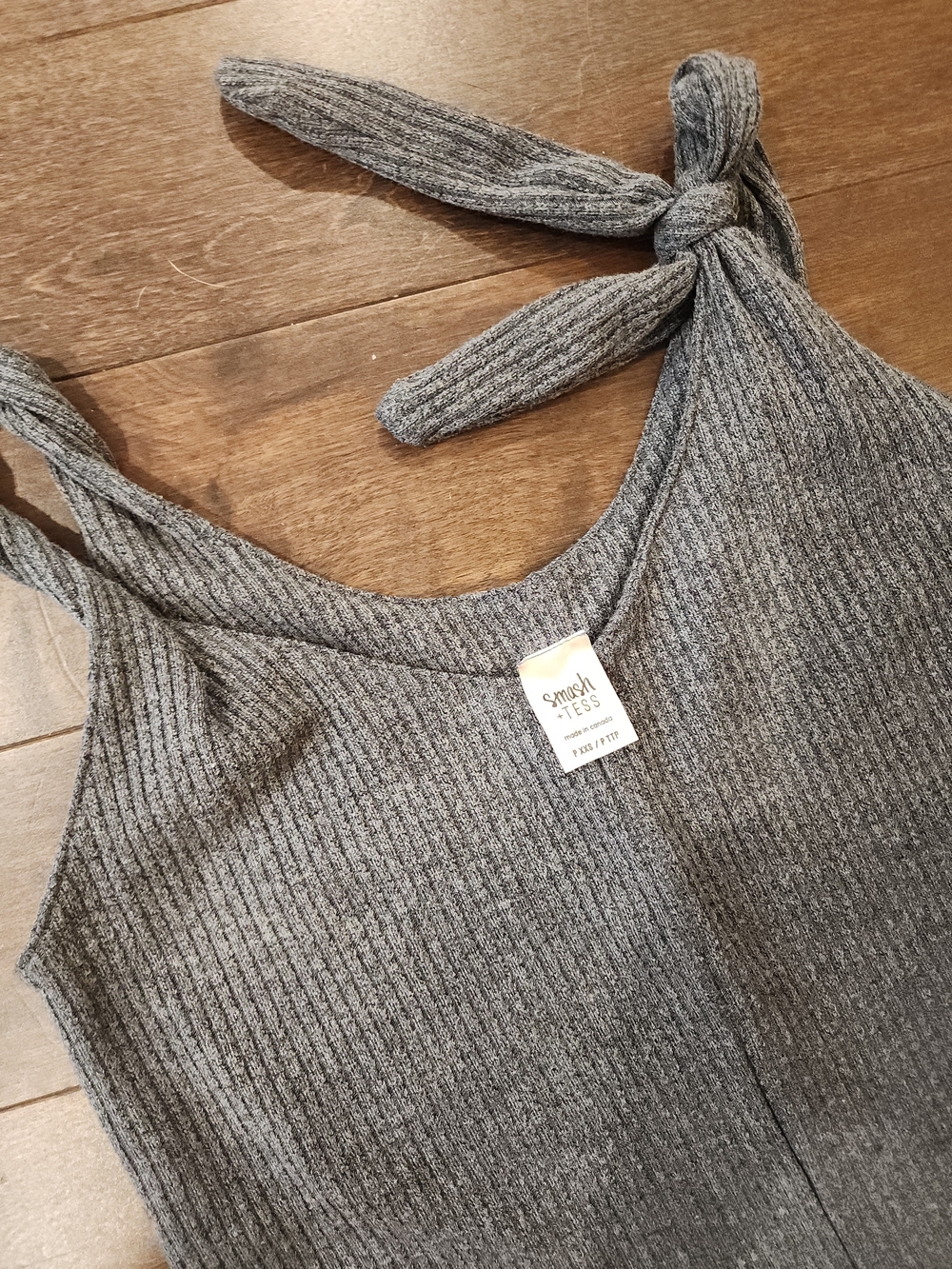 Tie-Shoulder Ribbed Jumpsuit in Gray Petite Xxs SMASH AND TEES - Picture 2 of 2